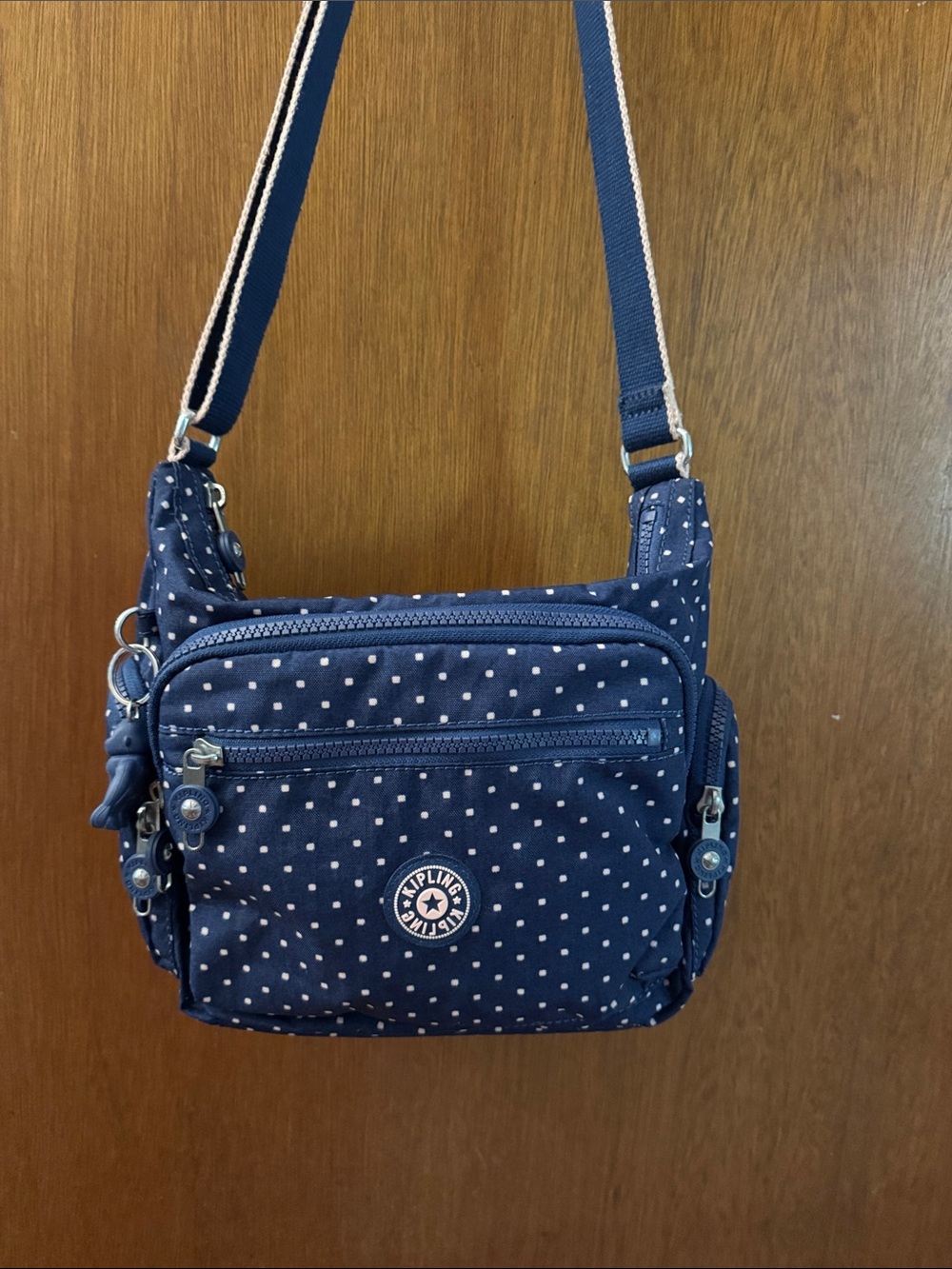 Kipling Navy Polka Dot Crossbody Bag with White Dots